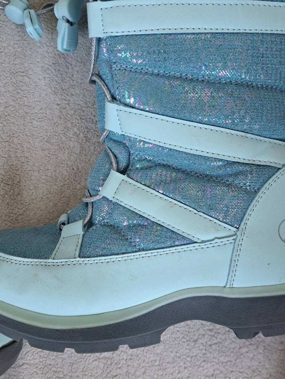 Lands' End Kids Light Blue Shimmer Snow Boots